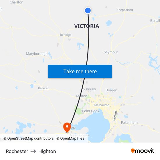 Rochester to Highton map