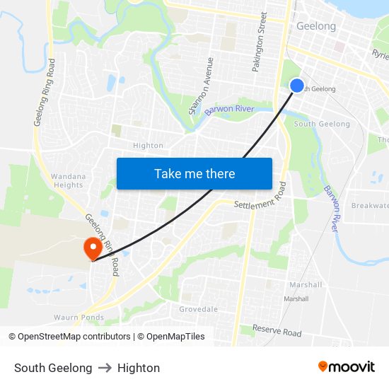 South Geelong to Highton map