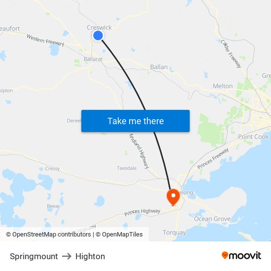 Springmount to Highton map