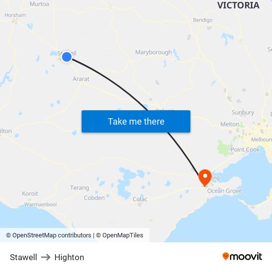 Stawell to Highton map