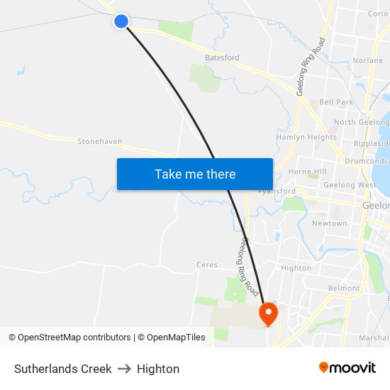 Sutherlands Creek to Highton map