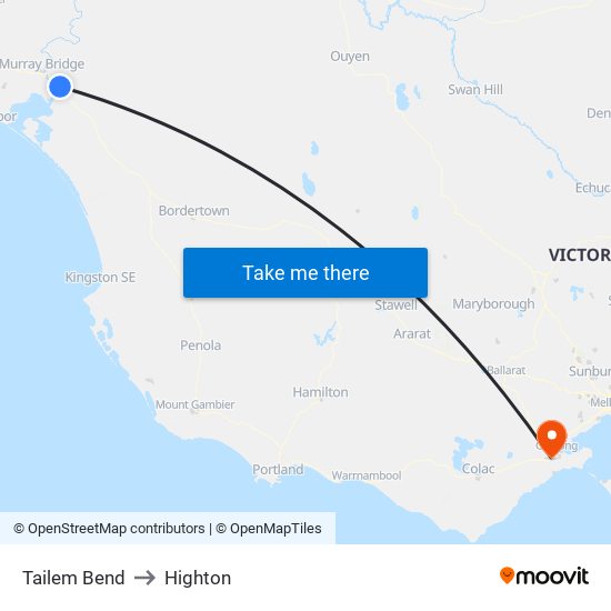 Tailem Bend to Highton map