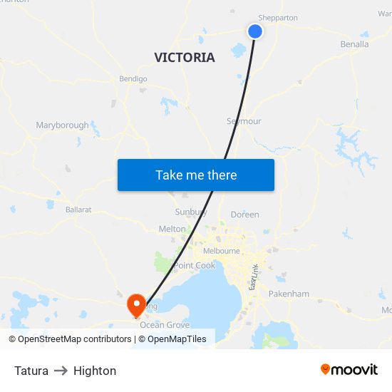 Tatura to Highton map