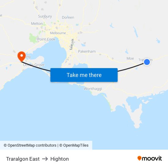 Traralgon East to Highton map