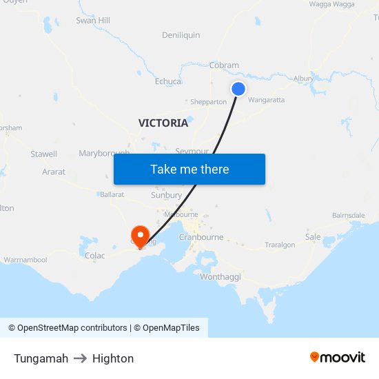 Tungamah to Highton map