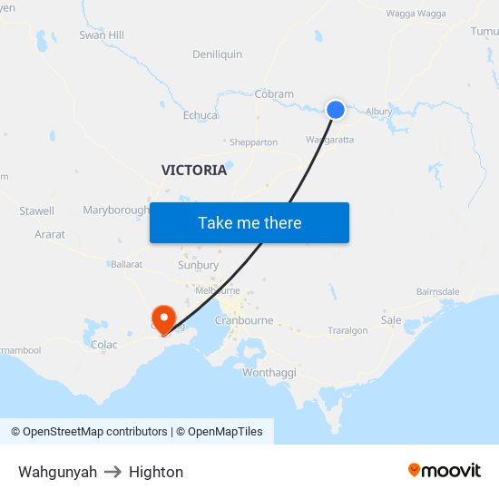 Wahgunyah to Highton map