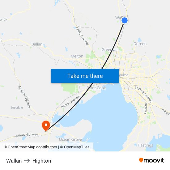 Wallan to Highton map