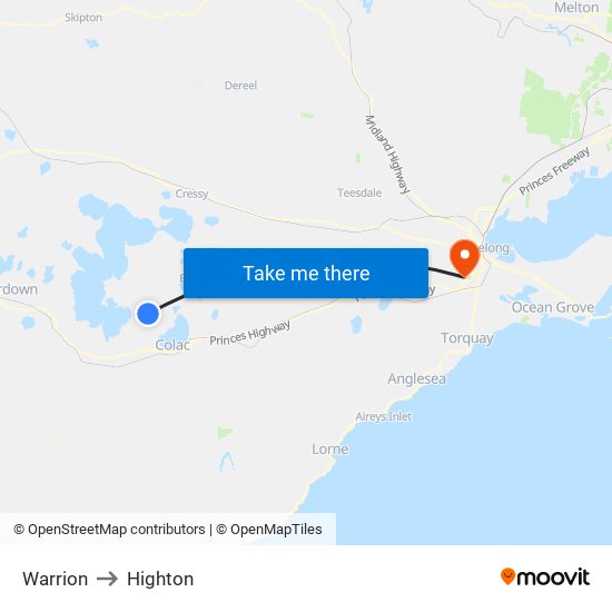 Warrion to Highton map