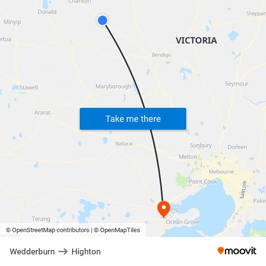 Wedderburn to Highton map