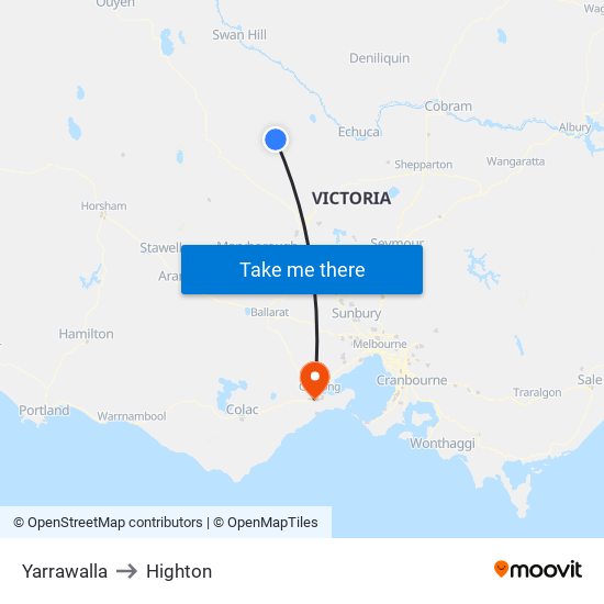 Yarrawalla to Highton map