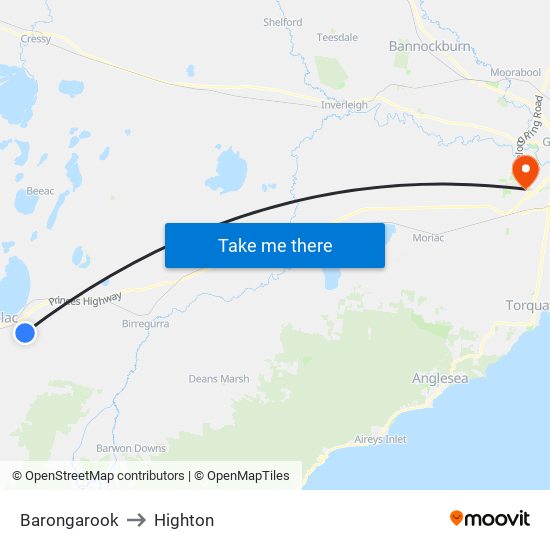 Barongarook to Highton map