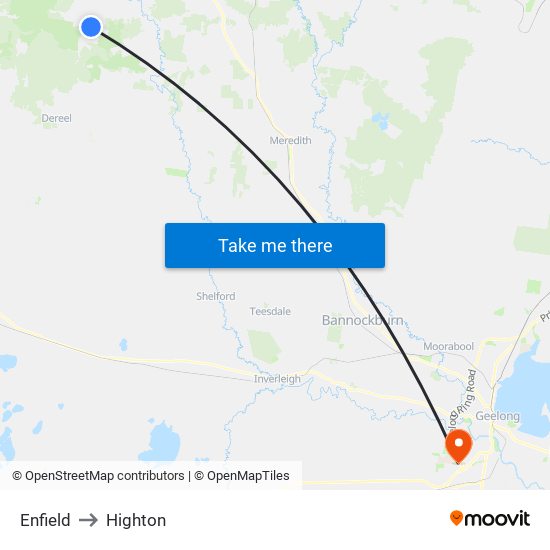 Enfield to Highton map