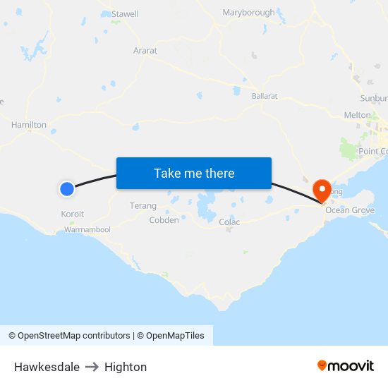 Hawkesdale to Highton map