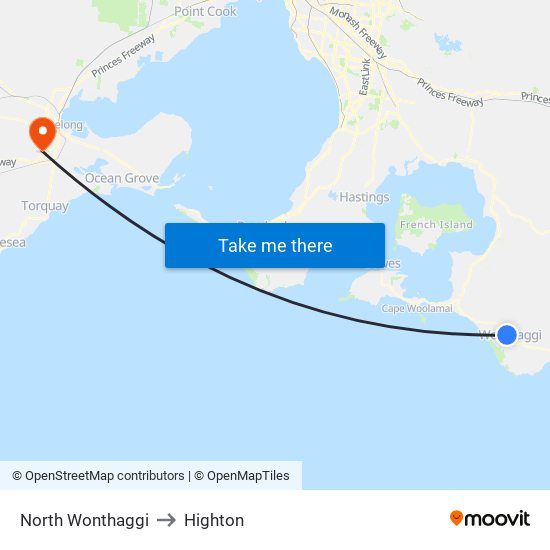 North Wonthaggi to Highton map