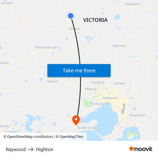 Raywood to Highton map