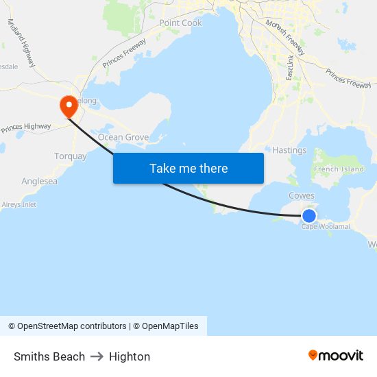 Smiths Beach to Highton map