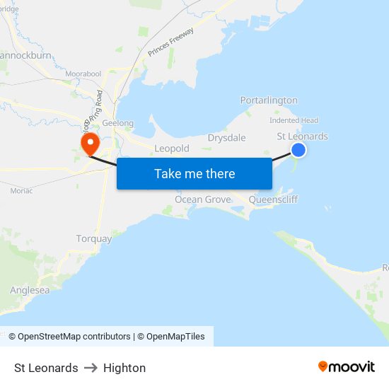 St Leonards to Highton map