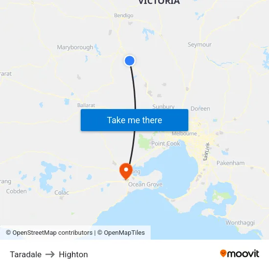 Taradale to Highton map