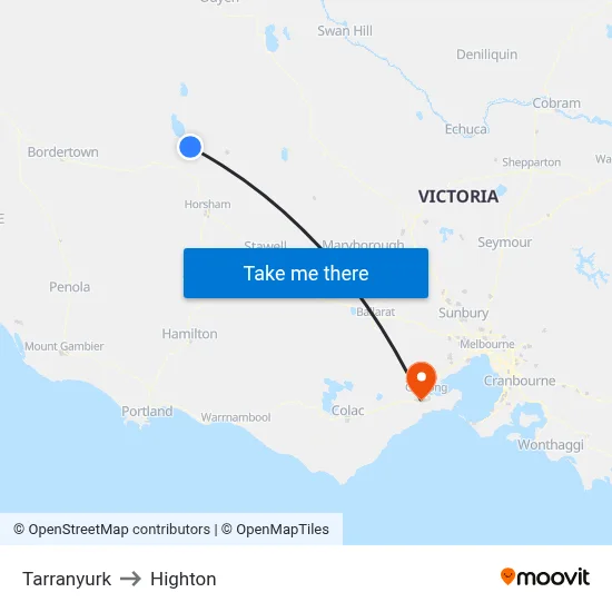 Tarranyurk to Highton map