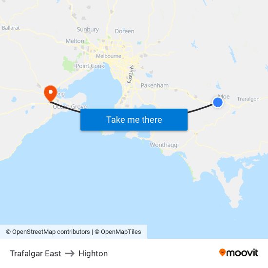 Trafalgar East to Highton map