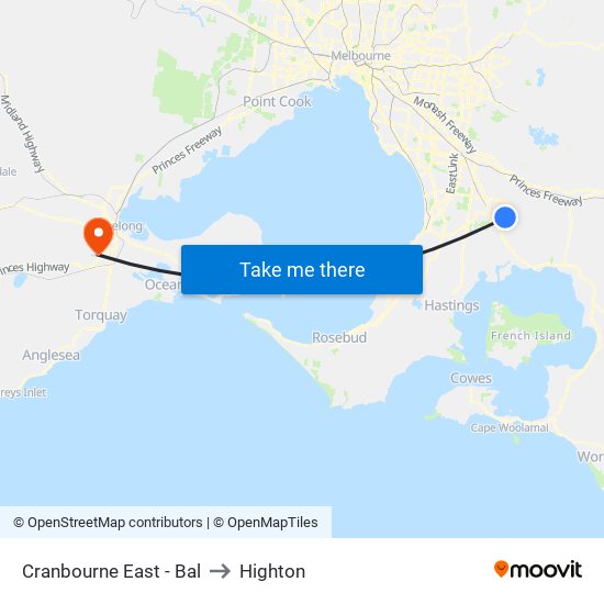 Cranbourne East - Bal to Highton map