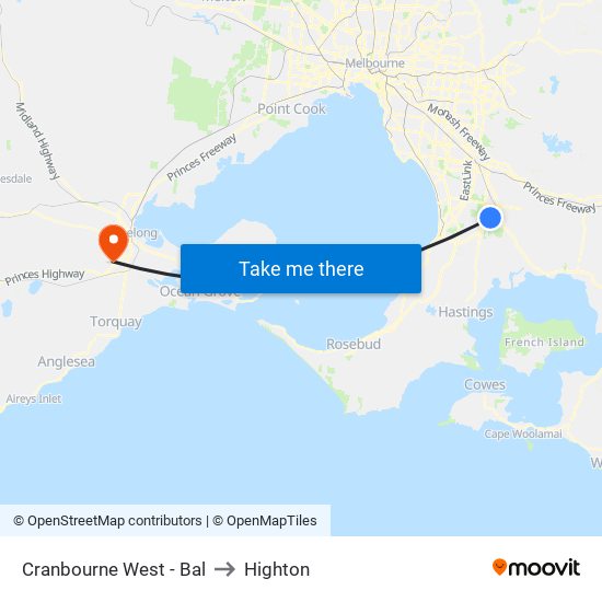 Cranbourne West - Bal to Highton map