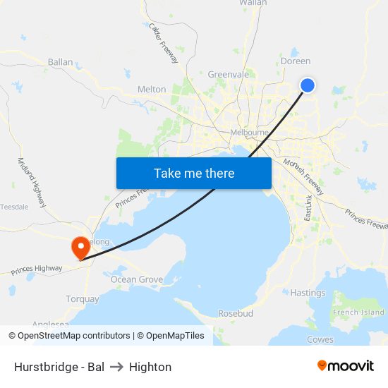 Hurstbridge - Bal to Highton map