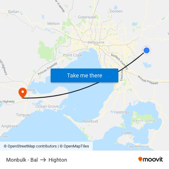 Monbulk - Bal to Highton map