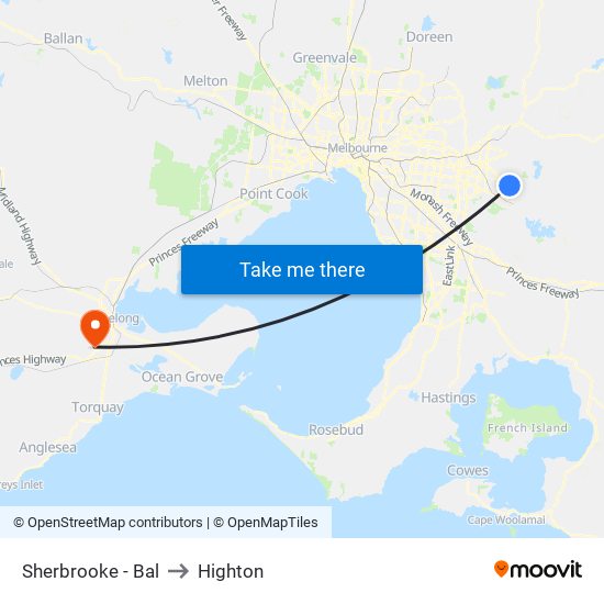 Sherbrooke - Bal to Highton map