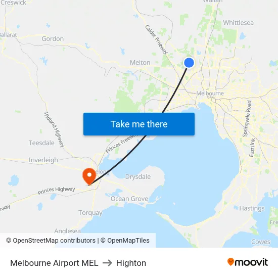 Melbourne Airport MEL to Highton map