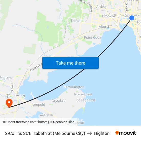 2-Collins St/Elizabeth St (Melbourne City) to Highton map