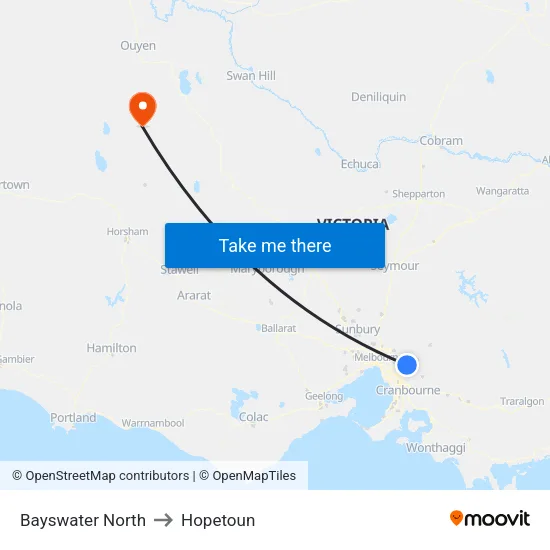 Bayswater North to Hopetoun map