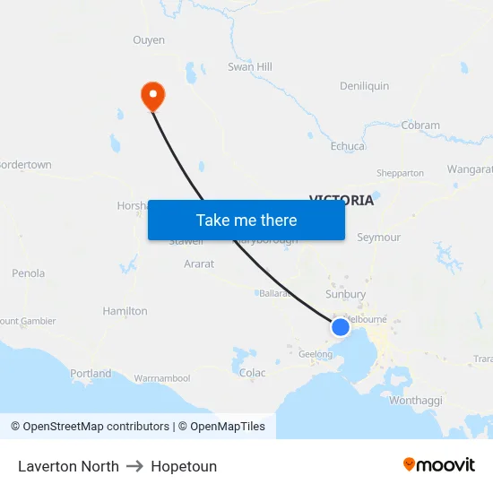 Laverton North to Hopetoun map