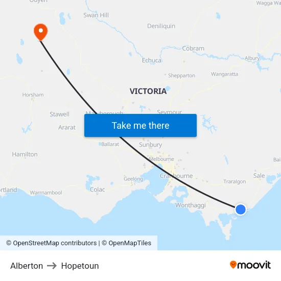 Alberton to Hopetoun map