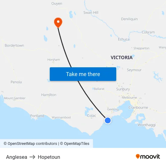 Anglesea to Hopetoun map
