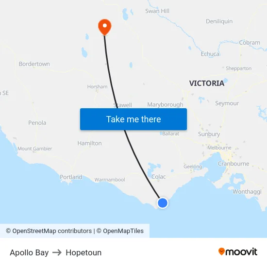 Apollo Bay to Hopetoun map