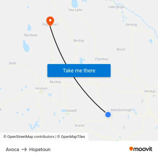 Avoca to Hopetoun map