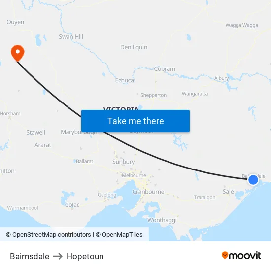 Bairnsdale to Hopetoun map