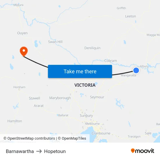 Barnawartha to Hopetoun map