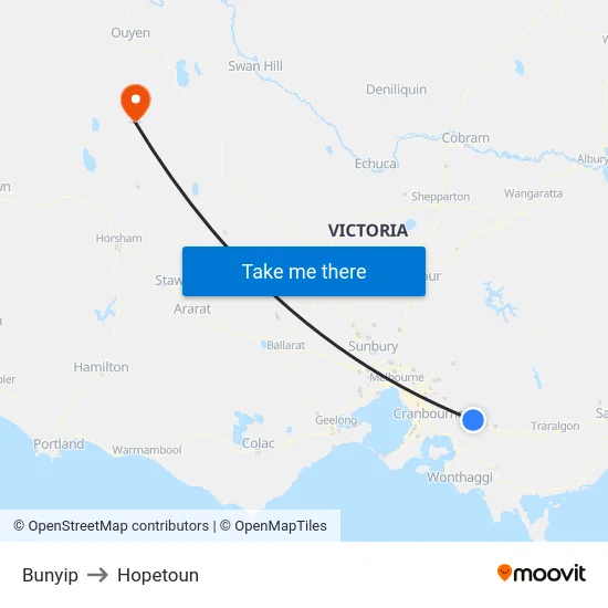 Bunyip to Hopetoun map