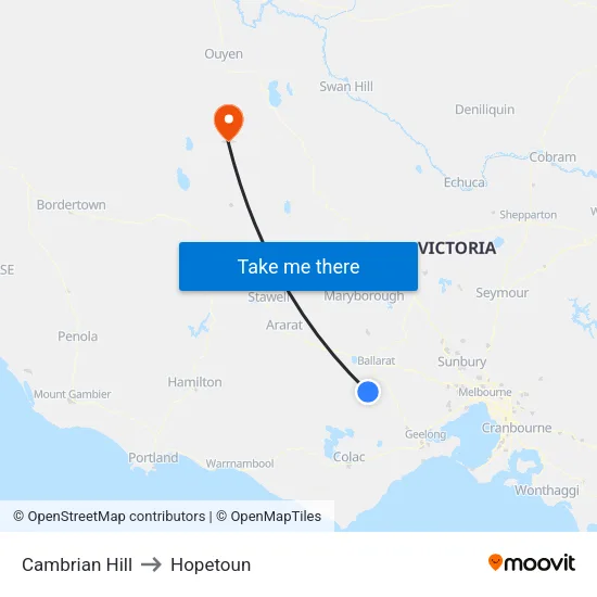 Cambrian Hill to Hopetoun map