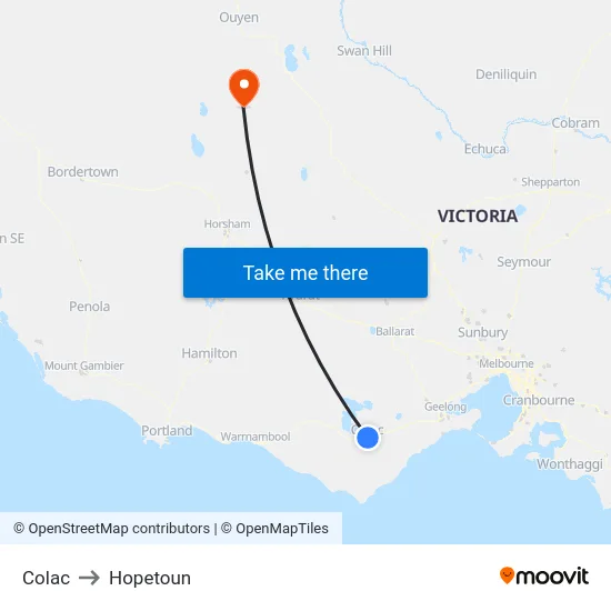 Colac to Hopetoun map