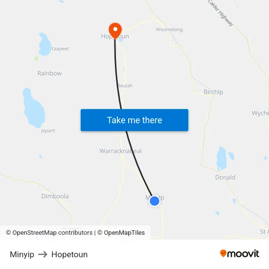 Minyip to Hopetoun map