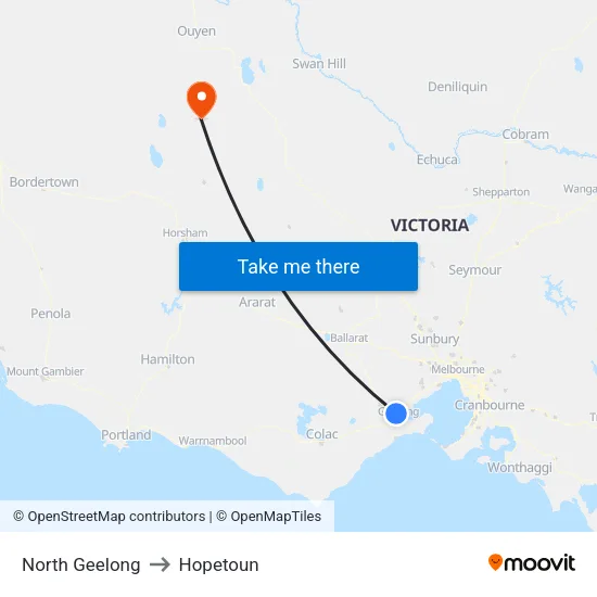 North Geelong to Hopetoun map