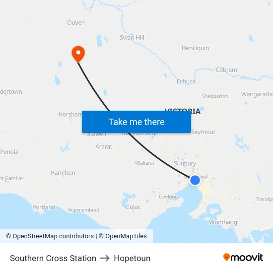 Southern Cross Station to Hopetoun map