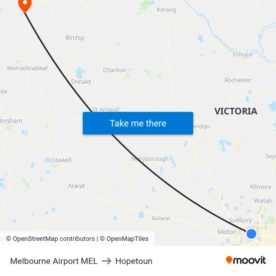 Melbourne Airport MEL to Hopetoun map