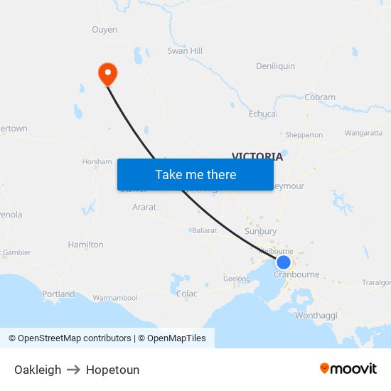 Oakleigh to Hopetoun map