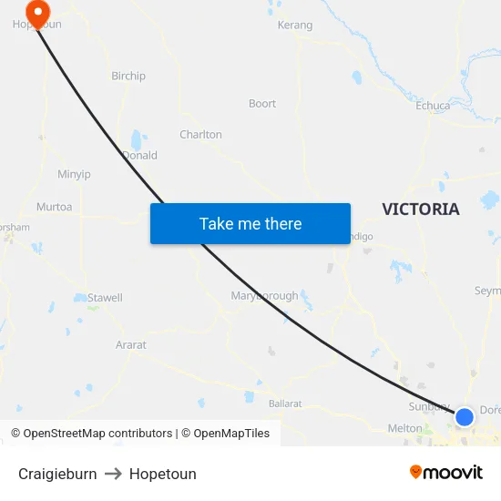 Craigieburn to Hopetoun map