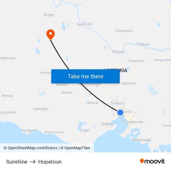 Sunshine to Hopetoun map