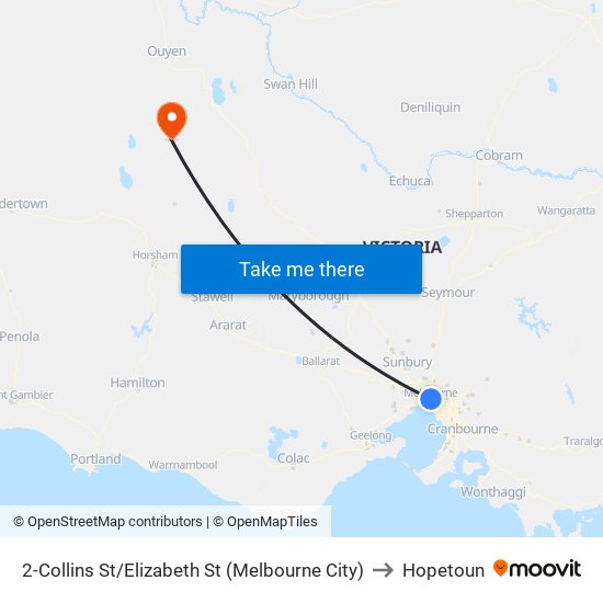 2-Collins St/Elizabeth St (Melbourne City) to Hopetoun map